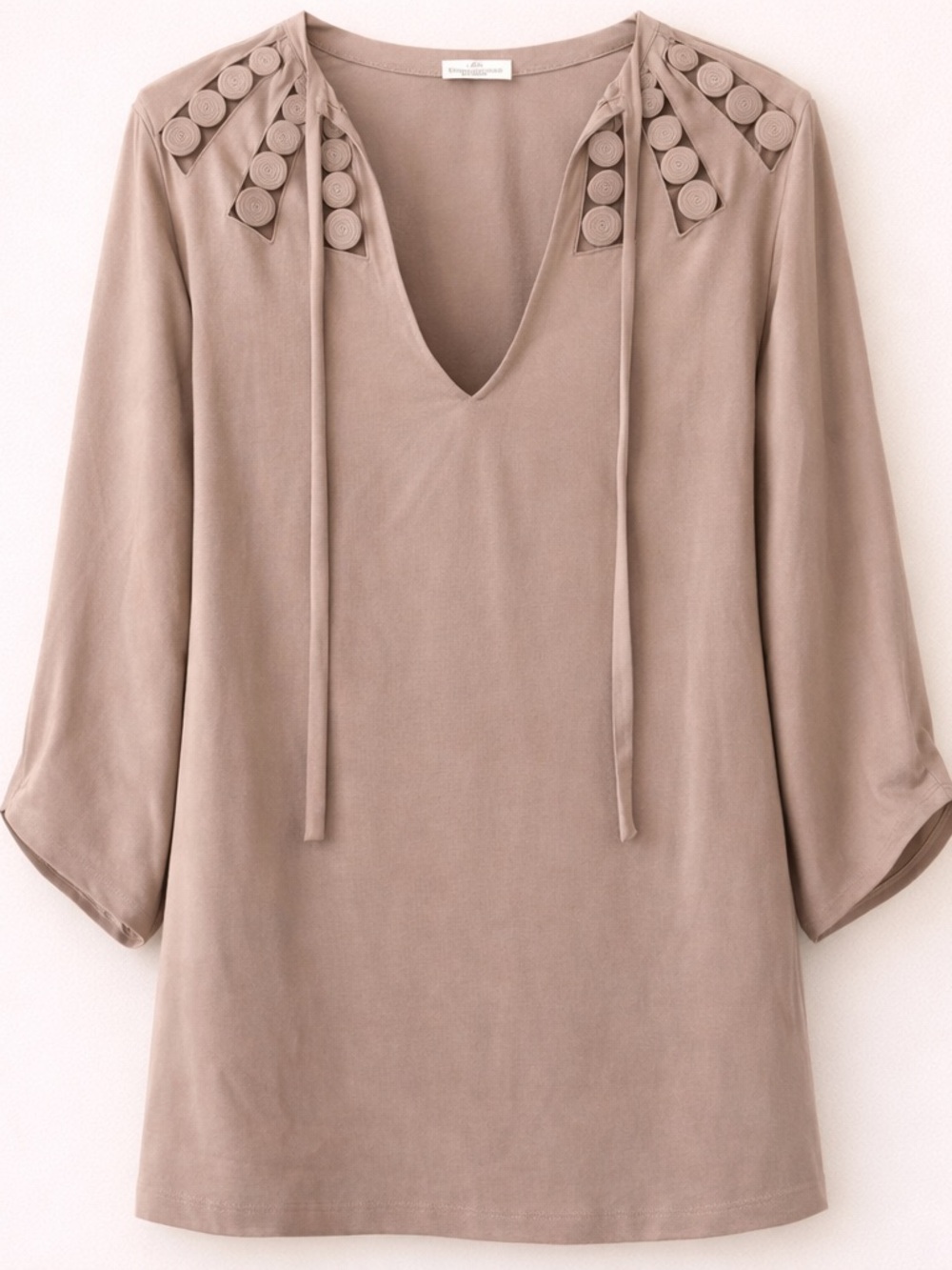 Diane Von Furstenberg Taupe 100% Silk Mini Dress with Embellished Shoulders - Picture 2 of 6